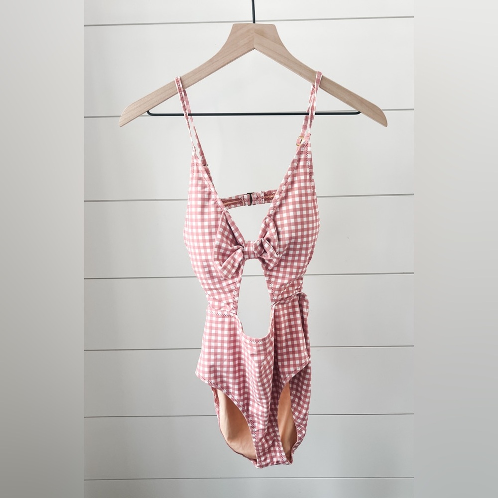 Judith March Pink Gingham One Piece Swimsuit